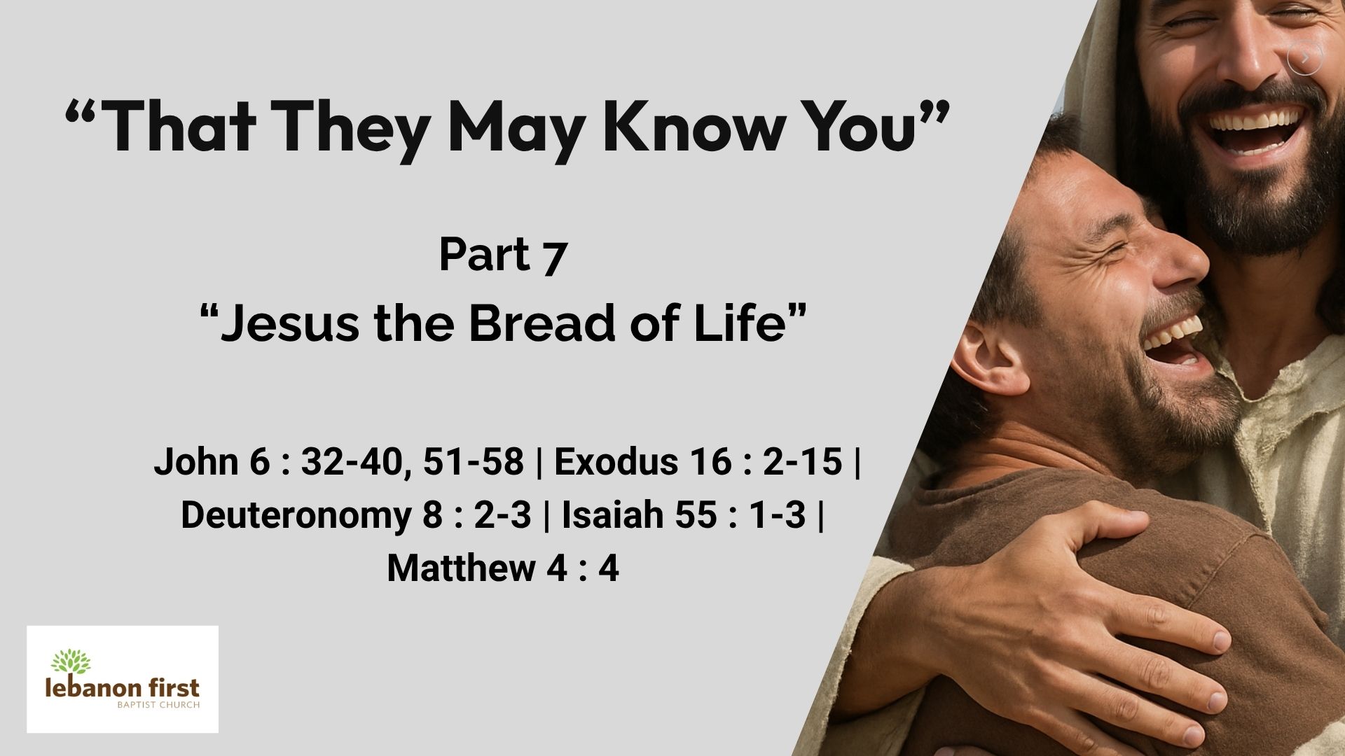 Smiling Jesus embracing a joyful man