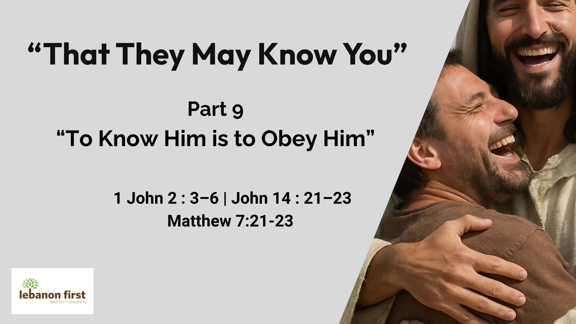 Smiling Jesus embracing a joyful man